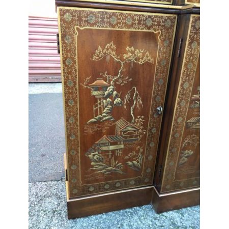 antikes Walnussbücherregal/ Bibliothek, lackierte Chinoiserie, 1900