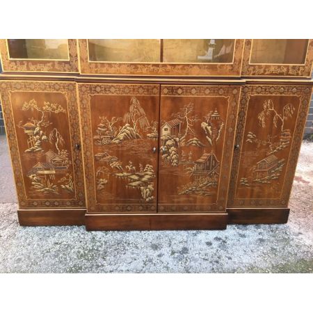 antikes Walnussbücherregal/ Bibliothek, lackierte Chinoiserie, 1900