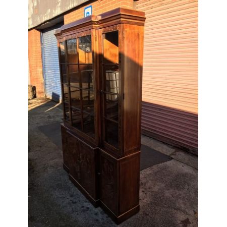 antikes Walnussbücherregal/ Bibliothek, lackierte Chinoiserie, 1900