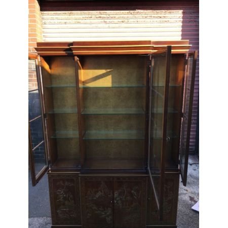 antikes Walnussbücherregal/ Bibliothek, lackierte Chinoiserie, 1900