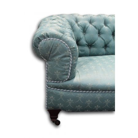 Wunderschönes antikes Chesterfield-Sofa aus dem frühen 20. Jahrhundert, bezogen mit grünem Stoff, 1920 