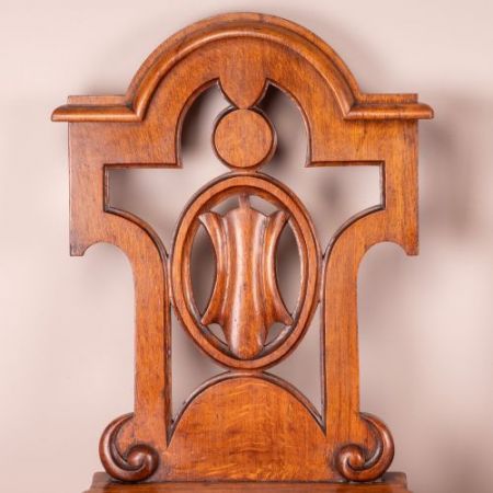 Paar antike Stühle Hallenstühle Saalstühle Eiche Massivholzstühle viktorianisch