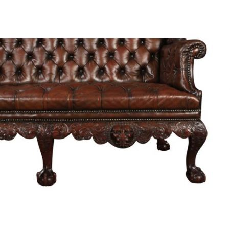Braunes Mahagoni Chesterfield Wing Sofa Leder antik ca 1910