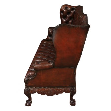 Braunes Mahagoni Chesterfield Wing Sofa Leder antik ca 1910