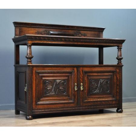 großes antikes viktorianisches Eichensideboard /Eichenbuffet Blattschrank