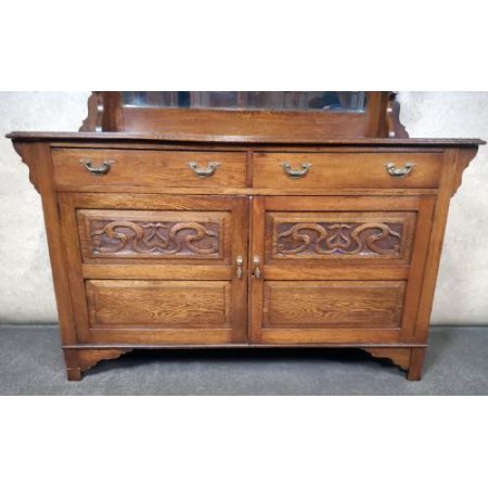 Antike edwardianisches Eichensideboard, mit Spiegel, von 1910  