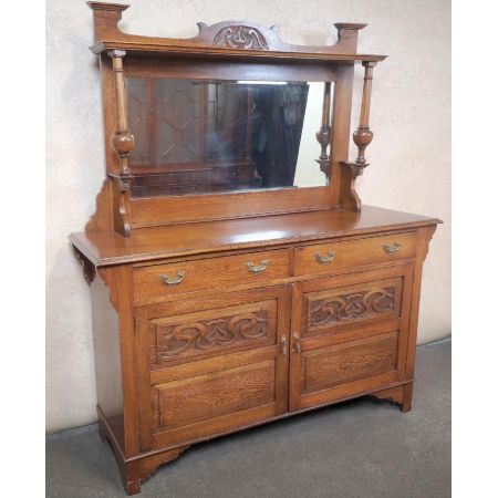 Antike edwardianisches Eichensideboard, mit Spiegel, von 1910  