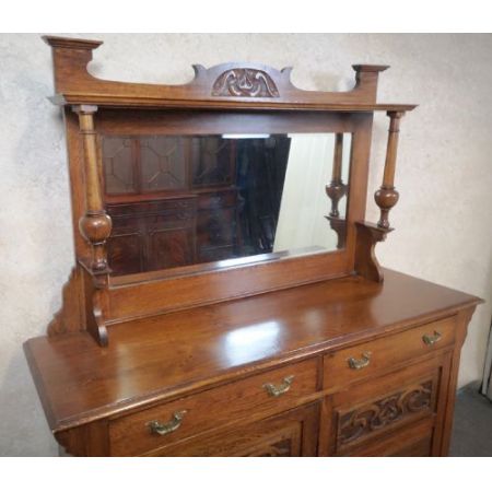 Antike edwardianisches Eichensideboard, mit Spiegel, von 1910  
