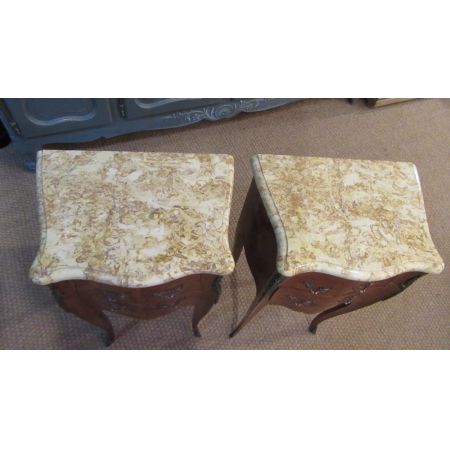 Ein Paar französische Marmor Nachttische Massivholz antik ca 1920