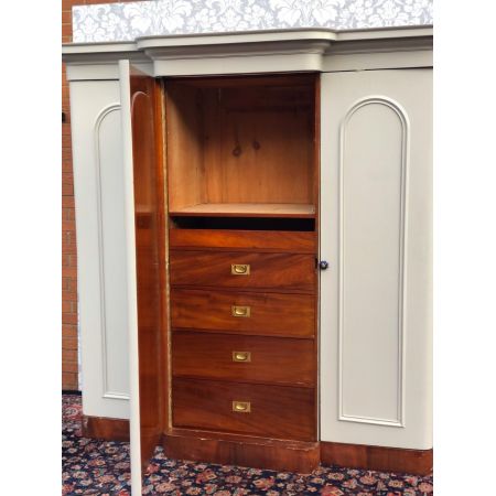 Antiker viktorianischer Kleiderschrank, Triple Wardrobe, mit gemaltem Mittelspiegel