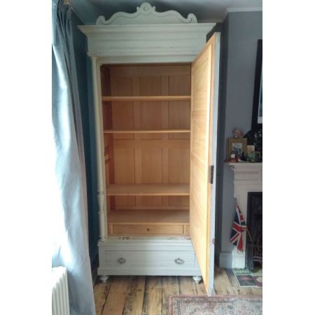 antiker französisch grau lackierter Kleiderschrank, Spiegelschrank, 19. Jahrhundert 