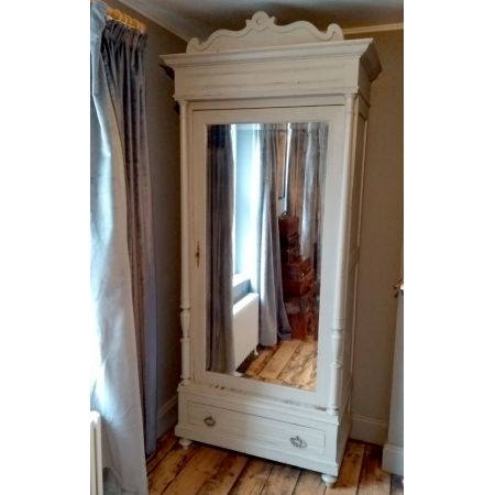 antiker französisch grau lackierter Kleiderschrank, Spiegelschrank, 19. Jahrhundert 