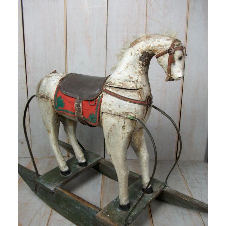 Spanisches Massivholz Schaukelpferd antik ca 1860