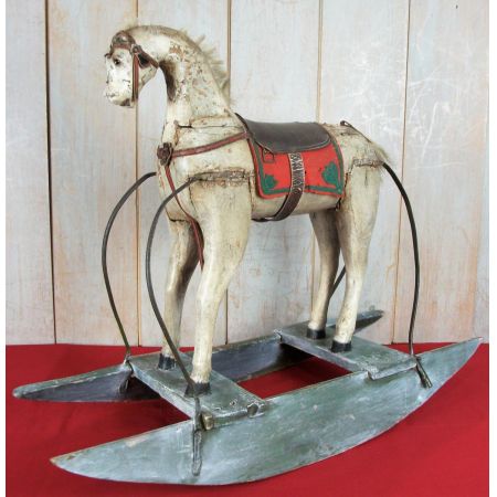 Spanisches Massivholz Schaukelpferd antik ca 1860