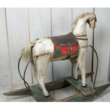 Spanisches Massivholz Schaukelpferd antik ca 1860