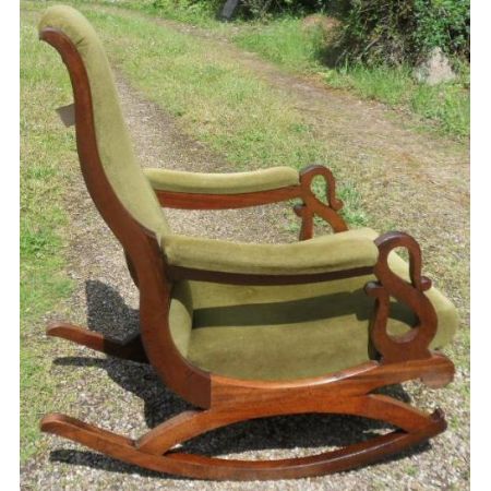 Viktorianischer Mahagoni Schaukelstuhl Massivholz antik ca 1850