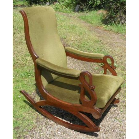 Viktorianischer Mahagoni Schaukelstuhl Massivholz antik ca 1850