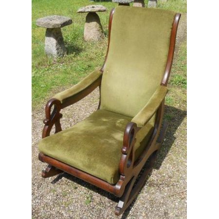 Viktorianischer Mahagoni Schaukelstuhl Massivholz antik ca 1850