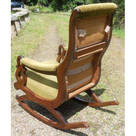 Viktorianischer Mahagoni Schaukelstuhl Massivholz antik ca 1850