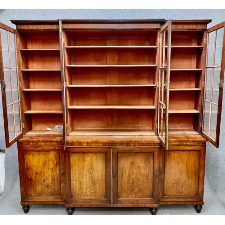 Antikes George IV Mahagoni Breakfront Bücherschrank 