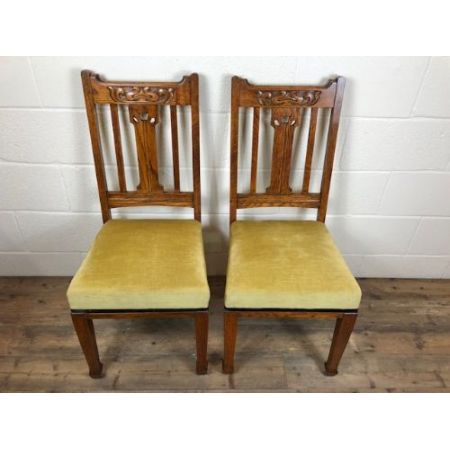 Antikes Paar gepolsterter Eichenstühle aus 1920