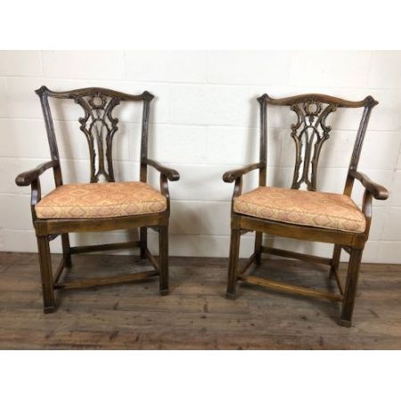 Antikes Paar North Country Chippendale Eichensessel aus dem 19. Jahrhundert