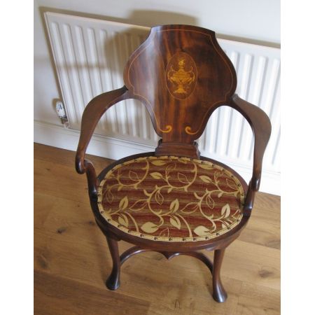 Antiker edwardian Art Nouveau Mahagoni-Damenschreibtischstuhl, Lady's Desk Chair