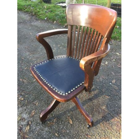 Mahagoni Lederstuhl Massivholz Antik ca. 1920 Swivelcahir 