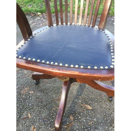 Mahagoni Lederstuhl Massivholz Antik ca. 1920 Swivelcahir 