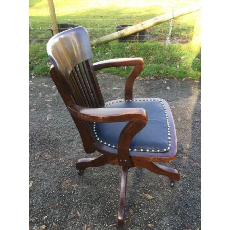 Mahagoni Lederstuhl Massivholz Antik ca. 1920 Swivelcahir 