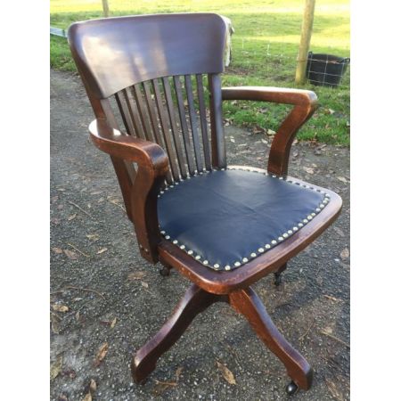 Mahagoni Lederstuhl Massivholz Antik ca. 1920 Swivelcahir 