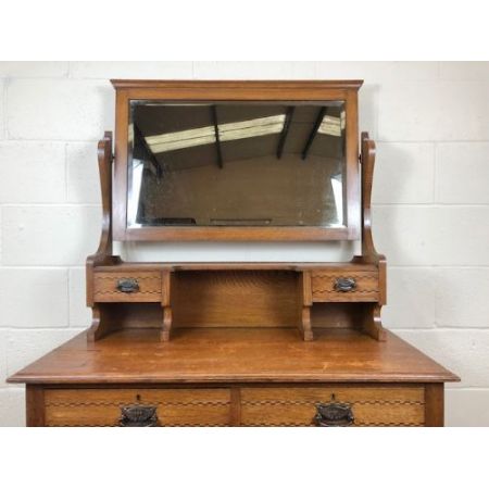 Antiker edwardianischer Schminktisch aus Eichenholz, antike Spiegelkommode 