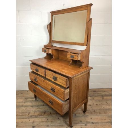 Antiker edwardianischer Schminktisch aus Eichenholz, antike Spiegelkommode 