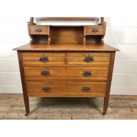 Antiker edwardianischer Schminktisch aus Eichenholz, antike Spiegelkommode 