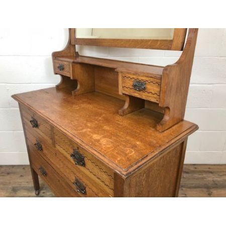 Antiker edwardianischer Schminktisch aus Eichenholz, antike Spiegelkommode 