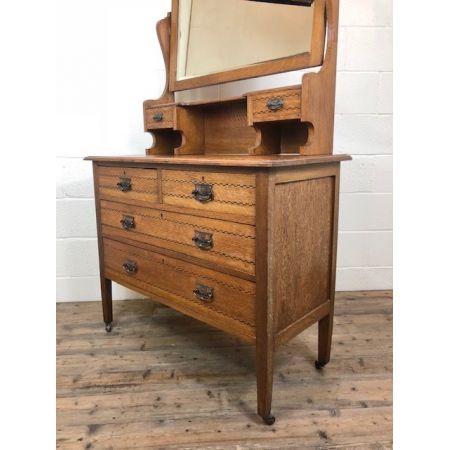 Antiker edwardianischer Schminktisch aus Eichenholz, antike Spiegelkommode 