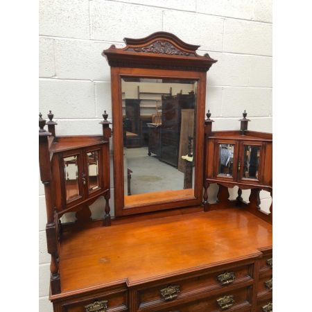 Antiker großer viktorianischer Schminktisch mit Spiegel