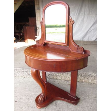 Antiker viktorianischer "Duchess Demi Lune" Mahagoni Schminktisch mit Wendespiegel