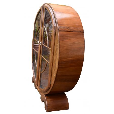 Antike runde Art Déco Vitrine aus Walnussholz der 1930er Jahre