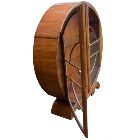 Antike runde Art Déco Vitrine aus Walnussholz der 1930er Jahre