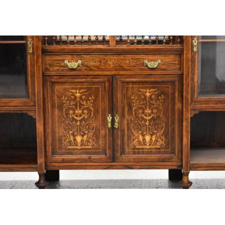 Antike viktorianische Palisander Marketerie Vitrine