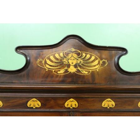 Antike Jugendstil Mahagonivitrine mit Intarsien von 1890