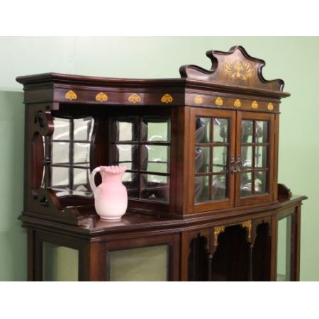 Antike Jugendstil Mahagonivitrine mit Intarsien von 1890