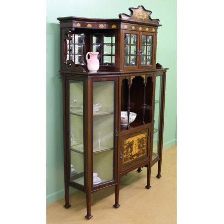 Antike Jugendstil Mahagonivitrine mit Intarsien von 1890