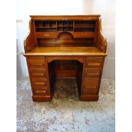 Viktorianischer Nussbaum Rolltop Schreibtisch Massivholz antik ca 1880