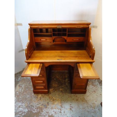 Viktorianischer Nussbaum Rolltop Schreibtisch Massivholz antik ca 1880