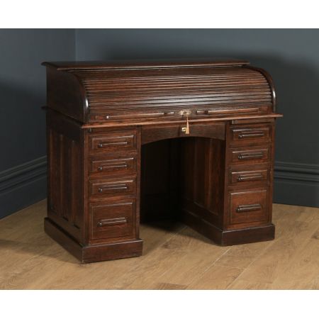 Edwardianischer Eichen Rolltop Schreibtisch Massivholz antik ca 1910