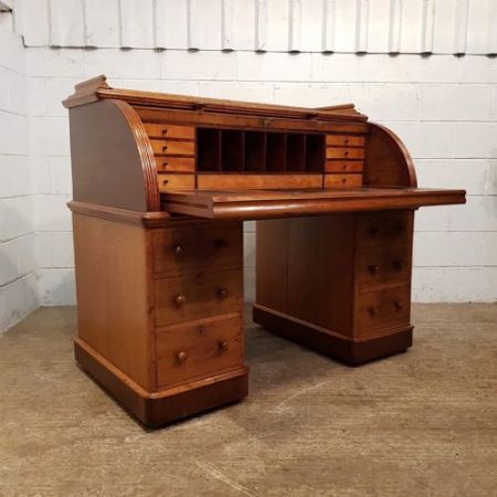 Viktorianischer Eichen Zylinderfront Schreibtisch Massivholz antik ca 1880