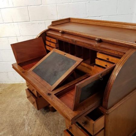 Viktorianischer Eichen Zylinderfront Schreibtisch Massivholz antik ca 1880