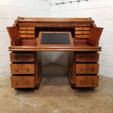 Viktorianischer Eichen Zylinderfront Schreibtisch Massivholz antik ca 1880